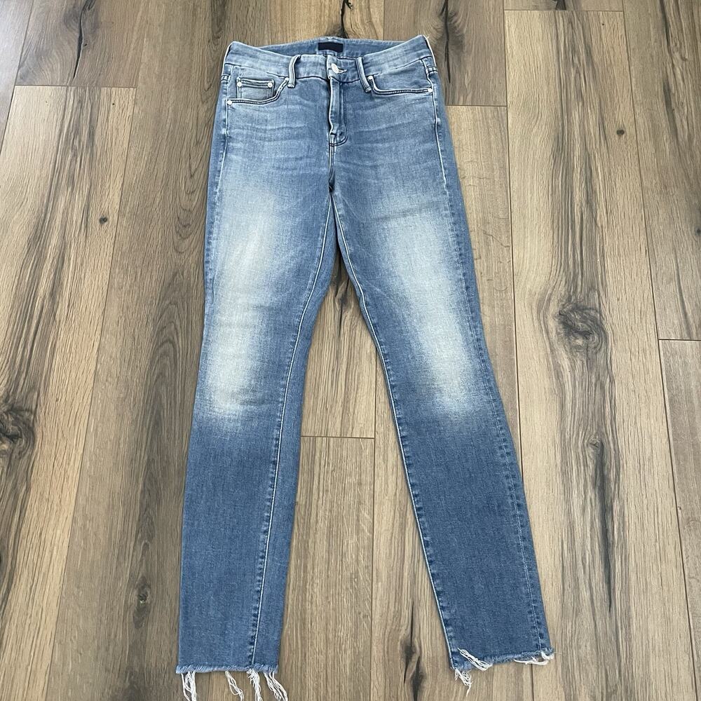 Mother Looker Ankle Fray Jeans Size 24 Blue Skinny Raw Hem When Sparks Fly USA